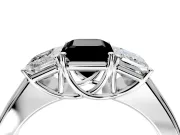 3 Stone Engagement Ring Setting for Fancy Black Emerald Cut Center with Raised Basket Heads and Prong Head in Sterling Silver