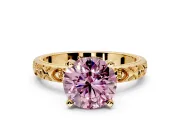 Solitaire Engagement Ring Setting for Fancy Pink Round Cut Center with XO Engraved Band and Prong Head in Yellow Gold