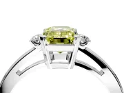 3 Stone Engagement Ring Setting for Fancy Yellow Emerald Cut Center with Low-Set Round Cut Accents and Prong Head in Platinum