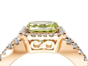 Halo Engagement Ring Setting for Fancy Yellow Asscher Cut Center with Wide-Open Pave Split Shank and Prong Head in Rose Gold