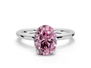 Hidden Halo Engagement Ring Setting for Fancy Pink Oval Center with Thin Rounded Band and Prong Head in Platinum