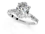 Baguette Engagement Ring Setting for Oval Center with Alternating Bar-Set Band and Prong Head in White Gold