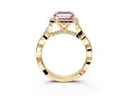 Halo Engagement Ring Setting for Fancy Pink Asscher Cut Center with Twist Band and Prong Head in Yellow Gold