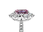 Floral Halo Engagement Ring Setting for Fancy Pink Emerald Cut Center with Pave Accents and Prong Head in Sterling Silver