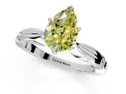 Solitaire Engagement Ring Setting for Fancy Yellow Pear-Shaped Center with Carved Leaf Shoulders and Prong Head in Sterling Silver