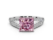 Solitaire Engagement Ring Setting for Fancy Pink Princess Cut Center with Pave Split Shank and Prong Head in Platinum