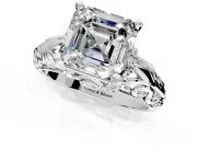 Solitaire Engagement Ring Setting for Asscher Cut Center with Filigree Accent Basket and Prong Head in Platinum