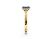 Solitaire Engagement Ring Setting for Fancy Blue Emerald Cut Center with Engraved Milgrain Band and Prong Head in Yellow Gold
