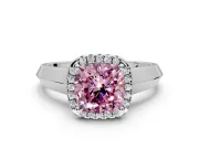 Halo Engagement Ring Setting for Fancy Pink Cushion Cut Center with Knife Ridge Cathedral Band and Prong Head in Platinum