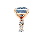 Solitaire Engagement Ring Setting for Fancy Blue Princess Cut Center with Alternating Size Accents and Prong Head in Rose Gold