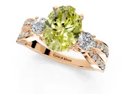 3 Stone Engagement Ring Setting for Fancy Yellow Oval Center with Pave Twist Band and Prong Head in Rose Gold