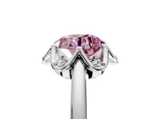 Floral Frame Engagement Ring Setting for Fancy Pink Round Cut Center with Accent Clusters and Prong Head in Sterling Silver