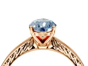 Solitaire Engagement Ring Setting for Fancy Blue Pear-Shaped Center with Engraved Milgrain Band and Prong Head in Rose Gold