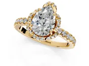 Halo Engagement Ring Setting for Pear-Shaped Center with Openwork Halo, Pave Band and Prong Head in Yellow Gold