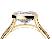 Solitaire Engagement Ring Setting for Asscher Cut Center with V Split Shank and Bezel Head in Yellow Gold