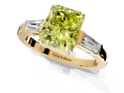 3 Stone Engagement Ring Setting for Fancy Yellow Radiant Cut Center with Baguette Accents and Prong Head in Yellow Gold