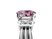 Solitaire Engagement Ring Setting for Fancy Pink Oval Center with Grooved Bar Accent Band and Prong Head in Sterling Silver
