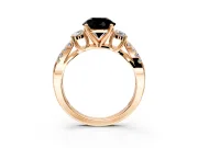 3 Stone Engagement Ring Setting for Fancy Black Round Cut Center with Pave Split Shank and Prong Head in Rose Gold