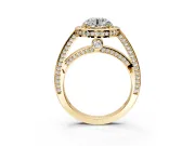 Halo Engagement Ring Setting for Round Cut Center with Framed Halo, Pave Band and Prong Head in Yellow Gold