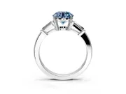 3 Stone Engagement Ring Setting for Fancy Blue Round Cut Center with Baguette Accents and Prong Head in Platinum