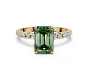 Solitaire Engagement Ring Setting for Fancy Green Emerald Cut Center with Micro Pave Band and Prong Head in Yellow Gold