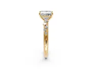 Cluster Engagement Ring Setting for Princess Cut Center with Round Cut Accent Band and Prong Head in Yellow Gold