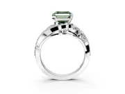Halo Engagement Ring Setting for Fancy Green Asscher Cut Center with Marquise and Pave Bypass Band and Prong Head in Platinum