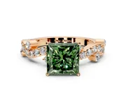 Solitaire Engagement Ring Setting for Fancy Green Princess Cut Center with Bar-Station Pave Twist and Prong Head in Rose Gold