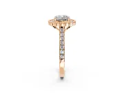 Milgrain Floral Halo Engagement Ring Setting for Cushion Cut Center with Pave Band and Prong Head in Rose Gold