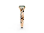 Crossover Engagement Ring Setting for Fancy Green Radiant Cut Center with Pave and Plain Strands and Prong Head in Rose Gold