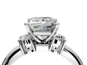 3 Stone Engagement Ring Setting for Princess Cut Center with Wide Plain Band and Prong Head in Sterling Silver