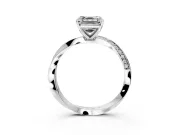 Side Accent Engagement Ring Setting for Asscher Cut Center with Accent Shoulders and Prong Head in Sterling Silver