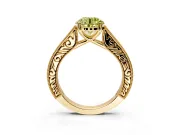 Solitaire Engagement Ring Setting for Fancy Yellow Round Cut Center with Engraved Pave Band and Prong Head in Yellow Gold