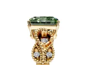 Leaf Engagement Ring Setting for Fancy Green Radiant Cut Center with Milgrain Accent Band and Prong Head in Yellow Gold