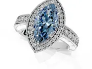 Milgrain Halo Engagement Ring Setting for Fancy Blue Marquise Center with Pave Band and Prong Head in White Gold