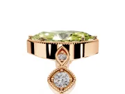 Vintage Station Engagement Ring Setting for Fancy Yellow Marquise Center with Accents and Prong Head in Rose Gold