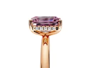 Hidden Halo Engagement Ring Setting for Fancy Pink Emerald Cut Center with Thin Round-Wire Band and Prong Head in Rose Gold