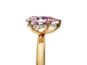 Hidden Halo Engagement Ring Setting for Fancy Pink Pear-Shaped Center with Thin Round-Wire Band and Prong Head in Yellow Gold