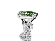 Solitaire Engagement Ring Setting for Fancy Green Pear-Shaped Center with Bar-Station Pave Twist and Prong Head in Platinum