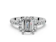 Paired Accent Engagement Ring Setting for Emerald Cut Center with Pave Band and Prong Head in Platinum