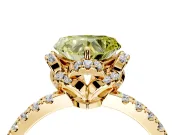 Halo Engagement Ring Setting for Fancy Yellow Heart-Shaped Center with Openwork Halo, Pave Band and Prong Head in Yellow Gold