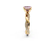 Solitaire Engagement Ring Setting for Fancy Pink Asscher Cut Center with Pave and Plain Crossover and Basket Head in Yellow Gold