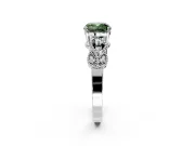 Leaf Engagement Ring Setting for Fancy Green Cushion Cut Center with Milgrain Accent Band and Prong Head in Platinum