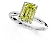 Hidden Halo Engagement Ring Setting for Fancy Yellow Emerald Cut Center with Thin Round-Wire Band and Prong Head in Platinum