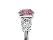 3 Stone Engagement Ring Setting for Fancy Pink Cushion Cut Center with Large Pear-Shaped Accents and Prong Head in Sterling Silver