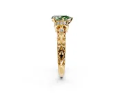 Solitaire Engagement Ring Setting for Fancy Green Pear-Shaped Center with Filigree Band and Prong Head in Yellow Gold