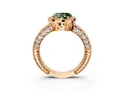 Milgrain Halo Engagement Ring Setting for Fancy Green Heart-Shaped Center with Wide Pave Band and Prong Head in Rose Gold