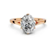 Solitaire Engagement Ring Setting for Oval Center with Plain Split Shank and Prong Head in Rose Gold