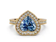 Halo Engagement Ring Setting for Fancy Blue Heart-Shaped Center with Milgrain Halo, Pave Band and Prong Head in Yellow Gold