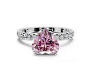 Open Basket Engagement Ring Setting for Fancy Pink Heart-Shaped Center with Pave Band and Prong Head in Sterling Silver